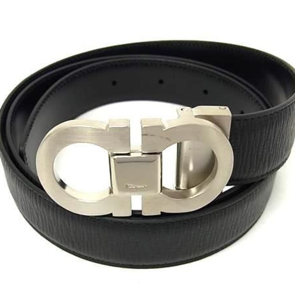 SALVATORE FERRAGAMO Belt, Gancini design, Black Leather, Unisex, Reversible
